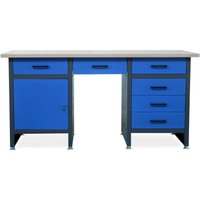 Werkbank Werktisch anthrazit-blau Holzplatte 85x170x60 - helle Holzplatte von JAN NOWAK