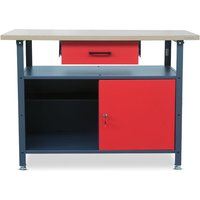 Werkbank mit Arbeitsplatte Werktisch mit Schublade Schließfach Verstellbare Füße Belastbar bis 400 kg Metall Anthrazit-Rot 120 cm x 60 cm x 85 cm von JAN NOWAK