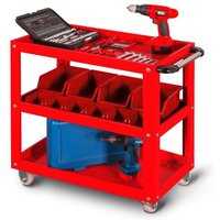 Werkzeugwagen Werkstattwagen Rollwagen Lagerwagen Etagenwagen Handgriff Pulverbeschichtung flexibel offen 78 cm x 70 cm x 40 cm (h x b x t) (Rot) von JAN NOWAK