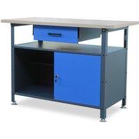 Jan Nowak Werkbank mit Arbeitsplatte Werktisch mit Schublade Schließfach Verstellbare Füße Belastbar bis 400 kg Metall Anthrazit-Blau 120 cm x 60 cm von JAN NOWAK