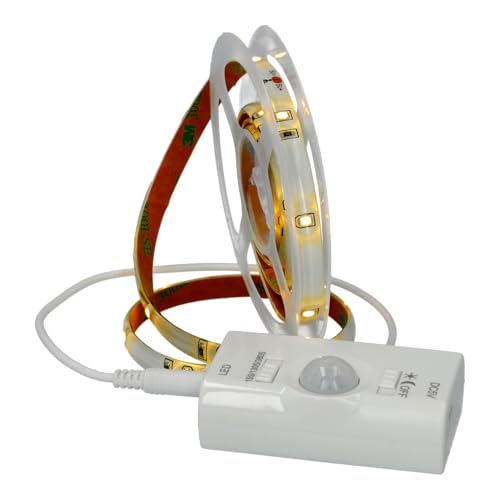 JANDEI - 1 Meter LED-Lichtleiste 5V, Bewegungssensor, wiederaufladbarer USB-Akku, flexibel und selbstklebend. Ideale Nachtbeleuchtung für Schränke, Schubladen, Möbel, Küche, Treppen (warmes Licht) von JANDEI