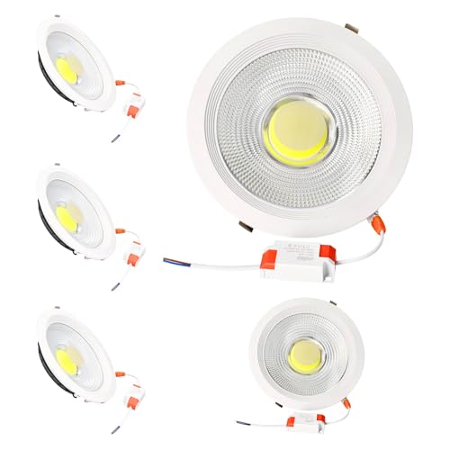 JANDEI – Pack 5x 30-W-COB-LED-Einbaustrahler, weißer runder Rahmen, 212 x 52 mm (185 mm Ausschnitt), 2250 Lumen, IP44. Ideal für Wohnzimmer, Küche und Bad (Kaltlicht 6000 K) von JANDEI