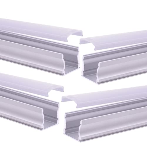 JANDEI - 4 x Aluminiumprofile 1 Meter (16,8 mm x 14,5 mm) zur Installation von LED-Streifen auf der Oberfläche, durchscheinender Diffusor, inkl. Endkappen und Zubehör von JANDEI