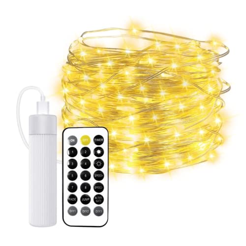 JANDEI - Lichterkette Micro LED Warm Light 20 Meter, 200 LEDs, mit Fernbedienung, Timer, USB wiederaufladbar (tragbarer Akku 1800MA). Innen- und Außendekoration von JANDEI