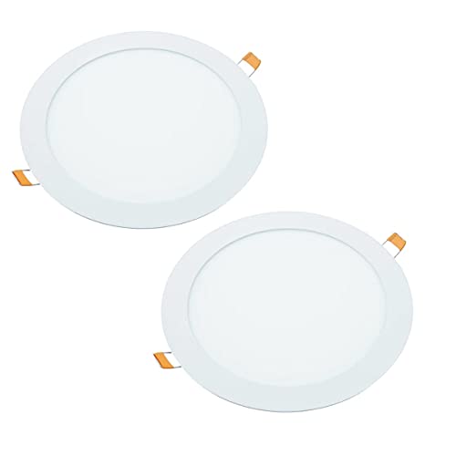 JANDEI - Pack 2 x LED Einbau-Downlights, 18W, 1440 Lumen, runde Form, Montageloch Ø 200- Ø 205 mm, extraflach 13 mm tief, Lichtfarbe Warmweiß 3000K, inklusive Trafo von JANDEI