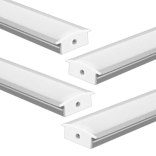 JANDEI – 4 x 1 meter Lange Aluminiumprofile für die Versenkte Installation von LED-Lichtbändern mit Durchscheinendem Diffusor. Inklusive Endkappen und Zubehör (23,3mm x 9,7mm) von JANDEI