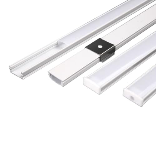 Jandei 4 x weiße Aluminiumprofile 1 m, U-förmige Kanal für die Installation von LED-Streifen auf der Oberfläche, lichtdurchlässiger Diffusor – 12,3 mm x 6,08 mm (inkl. Abdeckungen und Clips Montage) von JANDEI