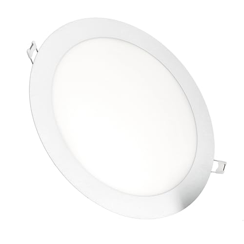 JANDEI - Downlight LED 18W rund 3000K/4200K/6000K Flach Weißem mattiertem Aluminiumring. 200-205mm Loch Deckenleuchte, Deckenbeleuchtung, Deckeneinbauleuchte (6000K) von JANDEI