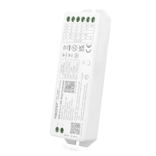 Jandei 5-in-1-Controller für LED-Streifen 12 V, 24 V und 48 V, Ausgangs-Modi, einfarbig, CCT, RGBW, RGBW und CCT, Wifi + Bluetooth, Fernbedienung, kompatibel mit Tuya Smart, Alexa und Jandei 5-in-1-Controller für LED-Streifen 12 V, 24 V und 48 V, Ausgangs-Modi, einfarbig, CCT, RGBW, RGBW und CCT, Wifi + Bluetooth, Fernbedienung, kompatibel mit Tuya Smart, Alexa und von JANDEI