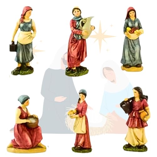 JANDTEK Krippenfiguren Weihnachten - Krippenportal 6 Stück - Krippenfiguren Weihnachten Hirten 13 cm - Dorf für Weihnachtsgeburt - Figuren Weihnachtskrippe (Pastoras 13 cm) von JANDTEK