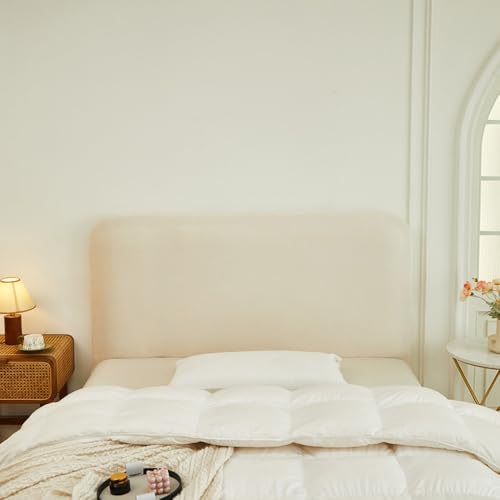 JANEMUA Anti-Collision Elastic Headboards Abdeckung, All-Inclusive-Kopfteil Staubdicht Slipcover, rutschfeste Stretch Bett Kopfbretter Schutz-Beige||120cm von JANEMUA