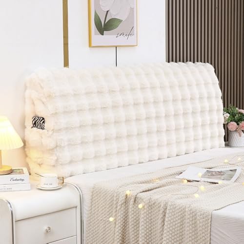 JANEMUA Einfach Zu Montierende Kopfteilabdeckung Mit Tasche, Elastischer Kopfteilbezug, All-Inclusive Flauschige Kopfteilabdeckung Staubdicht Und Schützend-Beige||200cm von JANEMUA