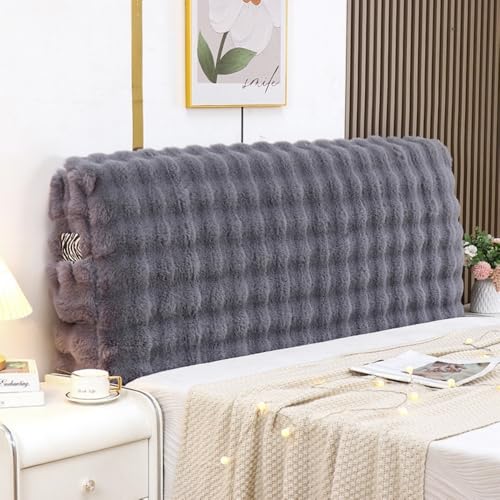 JANEMUA Einfach Zu Montierende Kopfteilabdeckung Mit Tasche, Elastischer Kopfteilbezug, All-Inclusive Flauschige Kopfteilabdeckung Staubdicht Und Schützend-Grey||200cm von JANEMUA
