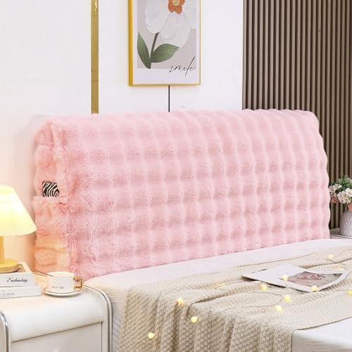 JANEMUA Einfach Zu Montierende Kopfteilabdeckung Mit Tasche, Elastischer Kopfteilbezug, All-Inclusive Flauschige Kopfteilabdeckung Staubdicht Und Schützend-Pink||200cm von JANEMUA