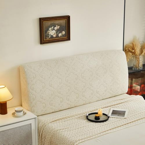 JANEMUA Solide Farbe Jacquard Bett Kopfteilbezug, Weiche Hautfreundliche Kopfbretter Abdeckung, Waschbar Anti-Collision Staubdicht Protector Cover-Beige||200cm von JANEMUA