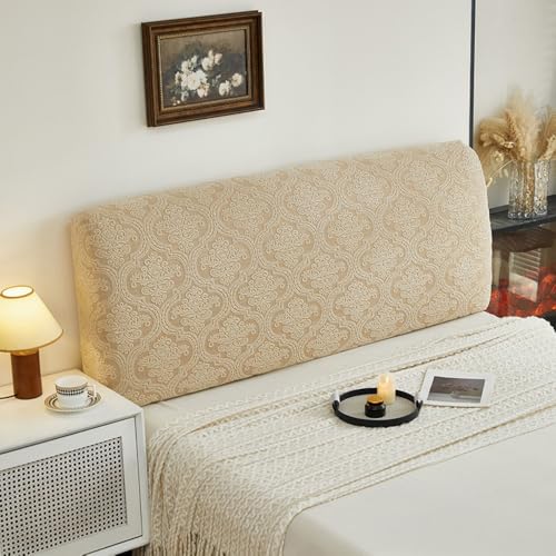 JANEMUA Solide Farbe Jacquard Bett Kopfteilbezug, Weiche Hautfreundliche Kopfbretter Abdeckung, Waschbar Anti-Collision Staubdicht Protector Cover-Khaki||200cm von JANEMUA