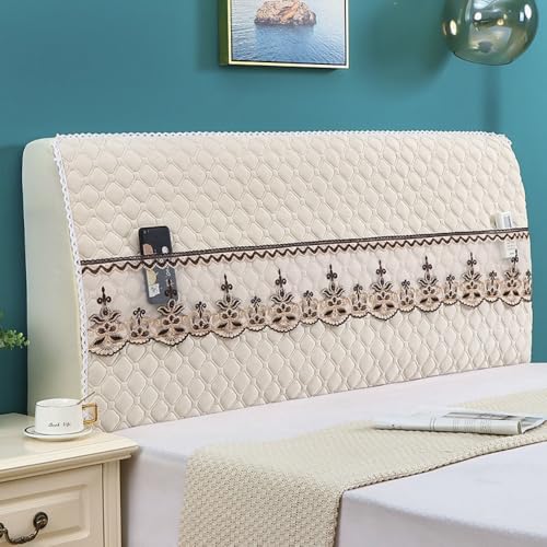 Rhombus Muster Jacquard Kopfbretter Abdeckung Mit Spitze Tasche, All-Inclusive Kopfbrett Slipcover, Elastische Bett Rückenlehne Protector-Beige||150cm Rhombus Muster Jacquard Kopfbretter Abdeckung Mit Spitze Tasche, All-Inclusive Kopfbrett Slipcover, Elastische Bett Rückenlehne Protector-Beige||150cm von JANEMUA