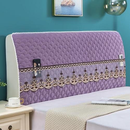 Rhombus Muster Jacquard Kopfbretter Abdeckung Mit Spitze Tasche, All-Inclusive Kopfbrett Slipcover, Elastische Bett Rückenlehne Protector-Purple||180cm Rhombus Muster Jacquard Kopfbretter Abdeckung Mit Spitze Tasche, All-Inclusive Kopfbrett Slipcover, Elastische Bett Rückenlehne Protector-Purple||180cm von JANEMUA