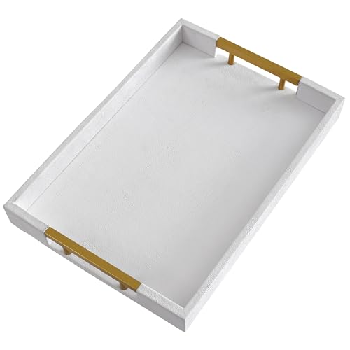 JANERIW-Serviertablett Mit Griffen,Dekoratives Tablett Für Den Couchtisch,Ottomane-Tablett Für Das Wohnzimmer,Moderne Elegante Rechteckige Ledertabletts Für Alle Anlässe(Weiß) von JANERIW