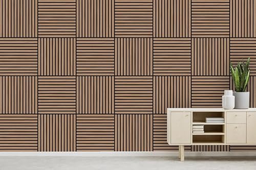 JANGAL Modular Wall Akustikpaneel, Echtholz Furnier Eiche + MDF (52x52 cm), Modulares Wandpaneel, mit recyceltem PET-Filz, zum Kleben oder schrauben, Wandverkleidung, Holzpaneel (Davert Oak) von JANGAL