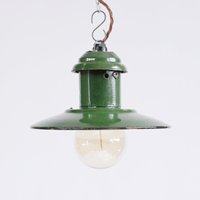 Vintage Grüne Emaille Pendelleuchte Industrielle Ufo-Lampe von JANGRAHdesign