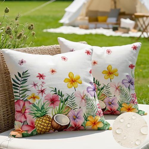 JANGYUHH 2er Set Outdoor Kissen Wetterfest Kissenbezug 45x45 cm Modern Farbe Blumen Dekokissen Sommer Kissenbezüge für Garten Sofa Couch Wohnzimmer Schlafzimmer Doppelseitiges Muster von JANGYUHH