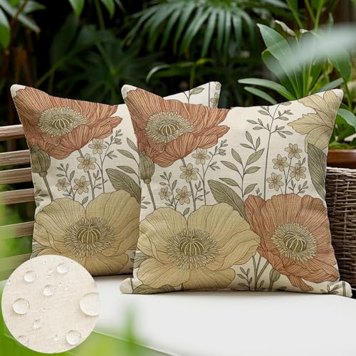 JANGYUHH 2er Set Outdoor Kissen Wetterfest Kissenbezug 50x50 cm Modern Blumen Dekokissen Sommer Kissenbezüge für Garten Sofa Couch Wohnzimmer Schlafzimmer Doppelseitiges Muster von JANGYUHH