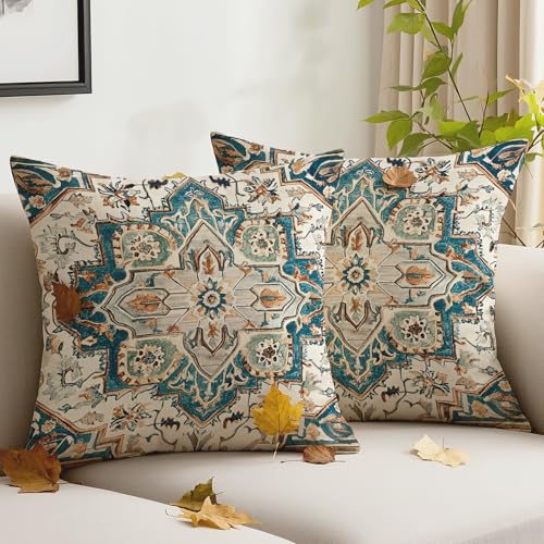 JANGYUHH 2er Set Outdoor Kissenbezug 50x50 cm Boho Vintage Kissen Dunkelgrün Sofakissen Samt Kissenbezüge Abstrakt Dekorative Kissenhülle für Garten Sofa Studie Wohnzimmer Bett von JANGYUHH
