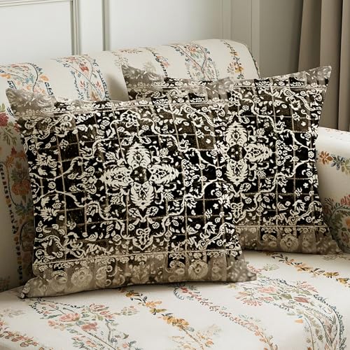 JANGYUHH Boho Kissenbezug 40x40 cm 2er Set Vintage Kissenbezüge Schwarz Exotisch Sofakissen Samt Kissenhülle Abstrakt Dekorative Kissen für Garten Sofa Studie Wohnzimmer Bett von JANGYUHH