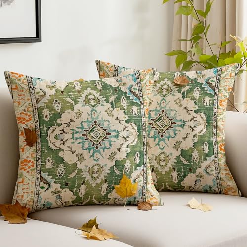 JANGYUHH Boho Kissenbezug 45x45 cm 2er Set Vintage Kissen Grün Sofakissen Samt Kissenbezüge Abstrakt Dekorative Kissenhülle für Garten Sofa Studie Wohnzimmer Bett von JANGYUHH