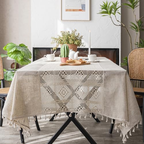 JANGYUHH Tischdecke Abwaschbar Boho Beige Retro Mit Quasten Outdoor Hanf Tischdecken 100x140 cm Tisch Deko Tischwäsche Dauerhaft Kratzfest für Wohnzimmer, Esszimmer, Garten von JANGYUHH