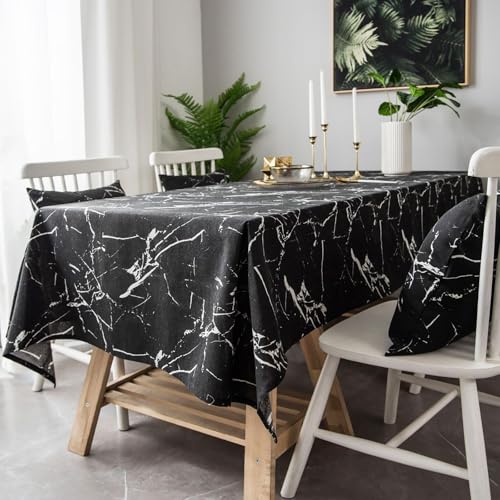 JANGYUHH Tischdecke Abwaschbar Schwarz Marmor Outdoor Modern Tischdecken 140x140 cm Leinen-Optik Tisch Deko Fleckschutz Tischwäsche Dauerhaft Kratzfest für Wohnzimmer, Esszimmer, Balkon, Garten von JANGYUHH