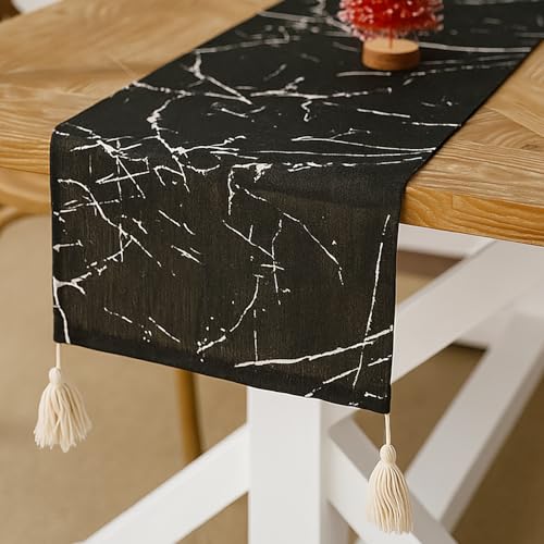 JANGYUHH Tischläufer Boho Deko Vintage Quasten Modern Home Decor Schwarzer Marmor Waschbar Tisch Dekoration für Küche Kaffee Urlaub Partys Hochzeit 33x180 cm JANGYUHH Tischläufer Boho Deko Vintage Quasten Modern Home Decor Schwarzer Marmor Waschbar Tisch Dekoration für Küche Kaffee Urlaub Partys Hochzeit 33x180 cm von JANGYUHH