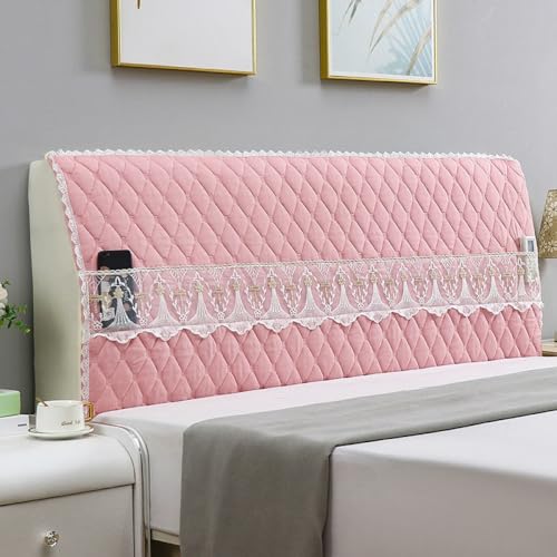 JANMEYO Kopfteilbezug Für Einzel-,Doppel-Und Kingsize-Betten Einfacher, Staubdichter Bettkopfteil Hussen Spitzen-Bett Kopfteil Bezug Mit Taschen Moderne Schlafzimmerdekoration-Pink||200 * 65cm von JANMEYO