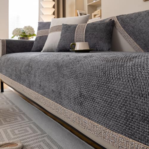 JANMEYO Sofa Bezüge Sofaüberwurfe Chenille 1 2 3 Sitzer Sofa Staubschutzbezüge Für Ecke L Form Dicker Atmungsaktiver Rutschfester Sofaschutz Sofaschoner Sofadecke-Dark Grey||45 * 45 Pillowcover*1 von JANMEYO