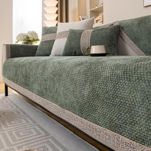 JANMEYO Sofa Bezüge Sofaüberwurfe Chenille 1 2 3 Sitzer Sofa Staubschutzbezüge Für Ecke L Form Dicker Atmungsaktiver Rutschfester Sofaschutz Sofaschoner Sofadecke-Green||90 * 210cm von JANMEYO