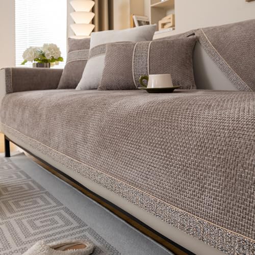 JANMEYO Sofa Bezüge Sofaüberwurfe Chenille 1 2 3 Sitzer Sofa Staubschutzbezüge Für Ecke L Form Dicker Atmungsaktiver Rutschfester Sofaschutz Sofaschoner Sofadecke-Light Brown||110 * 180cm von JANMEYO