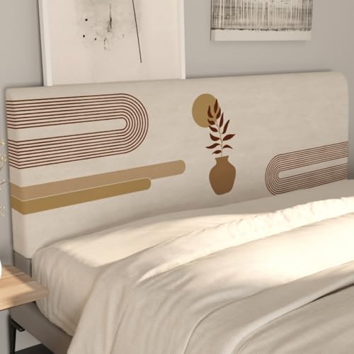 Kopfteilbezug, elastisch, weich, für Einzel-, Doppel- und Kingsize-Betten, universell und einfach, zum Schutz vor Staub, Integral-Beige-3||200 cm von JANMEYO