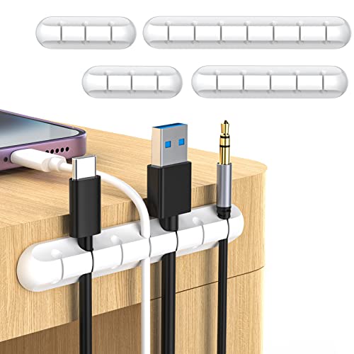 JANREAY Kabelhalter Kabelclips, 4 Packungen Mehrzweck Kabelmanagement Kabel Organizer Set für Schreibtisch, Audiokabel, Netzkabel, USB Ladekabel (weiß) von JANREAY