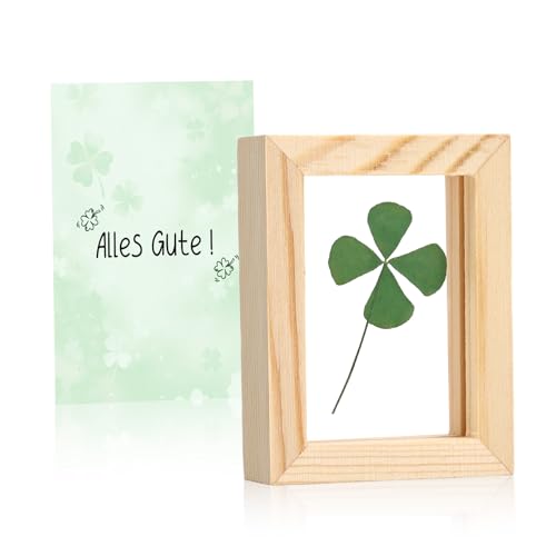 JANUIXCO Kleine Glücksbringer - Holzrahmen mit Echtem Vierblättrigem Kleeblatt - Hochwertige Handarbeit - Glücksbringer für Prüfung, Mutmacher, Gute Besserung & Dankeschön JANUIXCO Kleine Glücksbringer - Holzrahmen mit Echtem Vierblättrigem Kleeblatt - Hochwertige Handarbeit - Glücksbringer für Prüfung, Mutmacher, Gute Besserung & Dankeschön von JANUIXCO
