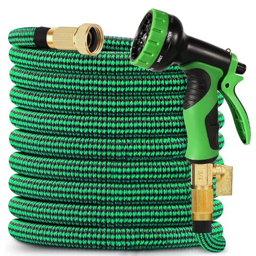 30 m erweiterbarer Gartenschlauch, flexibler Wasserschlauch 30 m mit auslaufsicheren massiven Messingbeschlägen, verstärktem, extra starkem Außengewebe und langlebigem 3-lagigem Latexkern, ultraleicht von JANWLIO