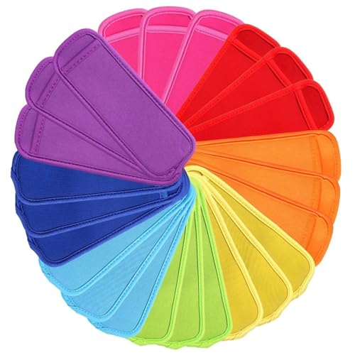 JANYUN 24 Stück Eis Popsicle Beutel 8 Farben Eis Popsicle Halter Wiederverwendbar Eis Popsicle Taschen Eis am Stiel Halter von JANYUN