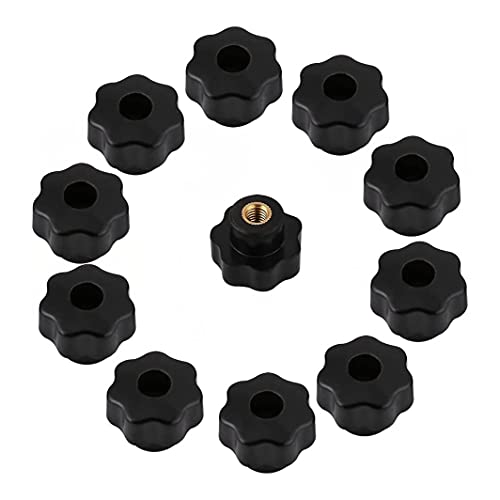 JANZU 10 Stück Serien M6 Innengewindeknopf Kunststoffschraube Sternkopf Klemmknopf Schwarz M6 x 25 von JANZU