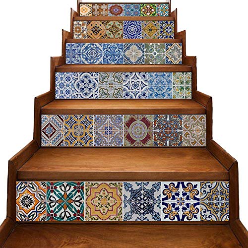JANZU Schäl- und Stick-Ziegel, Treppe, Rückenteil und Riser, Abziehbilder, Mexikanische Talavera, traditionell, wasserdicht, Dekoration JANZU Schäl- und Stick-Ziegel, Treppe, Rückenteil und Riser, Abziehbilder, Mexikanische Talavera, traditionell, wasserdicht, Dekoration von JANZU