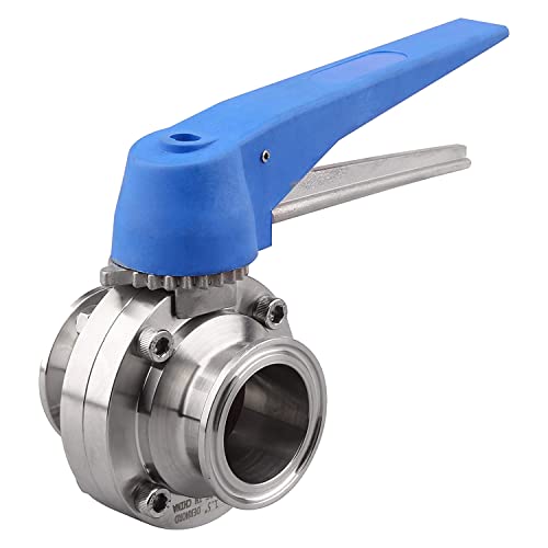 JANZU Schmetterlingsventil mit blauem Auslösegriff aus Edelstahl 304 Tri-Clamp (1,5 Tri-Clamp Schmetterlingsventil) von JANZU