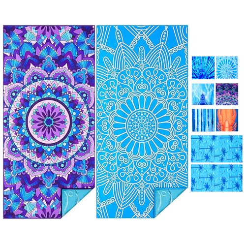 2 PCS Strandtuch Mikrofaser Beach Towel Badetuch Sandfrei XXL Schnelltrocknend Strandhandtuch Damen Groß Strandtücher Sommer Zubehör Handtuch Strand Mädchen Geschenke für Damen 180*90 Lila+Blau von JAODFK