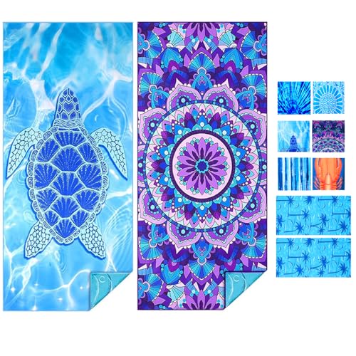 2 PCS Strandtuch Mikrofaser Beach Towel Badetuch Sandfrei XXL Schnelltrocknend Strandhandtuch Damen Strandtücher Sommer Zubehör Handtuch Strand Mädchen Geschenke für Damen 180*90 Mandala+Schildkröte von JAODFK