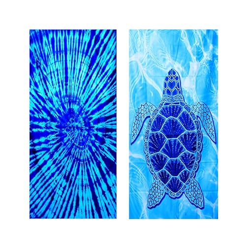 2 PCS Strandtuch Mikrofaser Beach Towel Badetuch Sandfrei XXL Schnelltrocknend Strandhandtuch Damen Strandtücher Sommer Zubehör Handtuch Strand Mädchen Geschenke für Damen 180*90 Blaue+Schildkröte von JAODFK