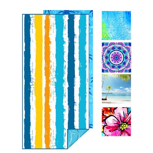 Strandtuch Mikrofaser Beach Towel Badetuch Sandfrei XXL Schnelltrocknend Strandhandtuch Damen Groß Strandtücher Sommer Zubehör Handtuch Strand Mädchen Geschenke für Damen 180*80 Bunte Streifen von JAODFK