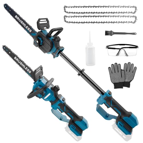 Akku Kettensäge Mini, 12-Zoll Astsäge Teleskop Heckenschere (Kurz-/Langgriff 2-in-1), Elektrisch Hochentaster Akku mit Ersatzkette, Kompatibel mit Makita 21V (ohne Akku), Arbeitshöhe bis 1,05 m von JAOGAUS